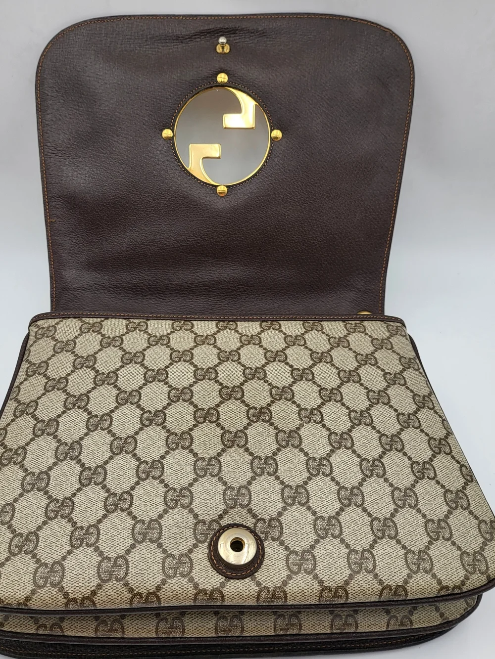 GUCCI GG Supreme Monogram Web Medium Blondie Top Handle Shoulder Bag. Auth w/COA